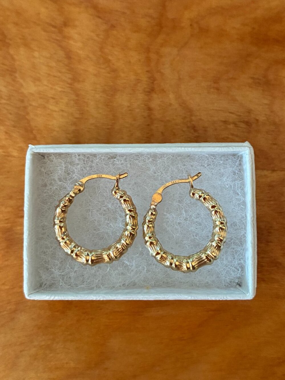 14k Yellow Gold Bamboo Hoop Earrings